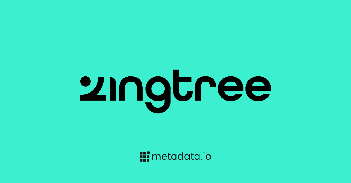 Zingtree logo on a teal background, showcasing the collaboration with metadata.io.