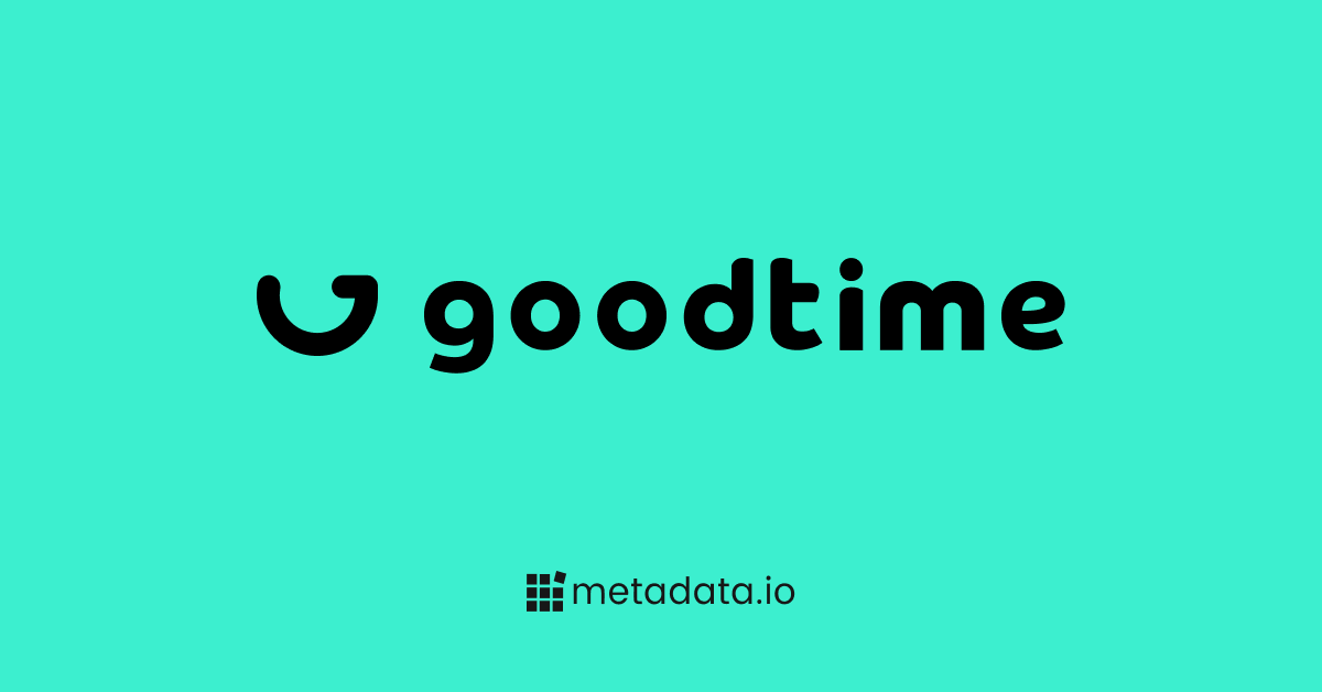 GoodTime Logo set against a green background with metadata.io logo below.